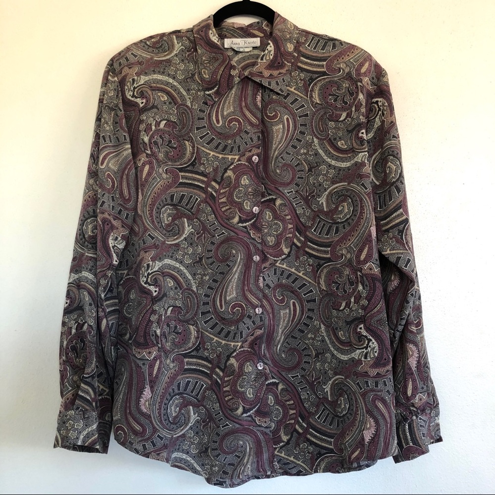 Vintage Anna Kriste Button Down Paisley  Shirt.